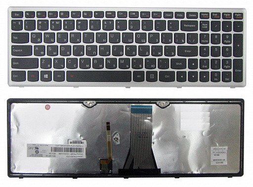 Клавиатура для ноутбука Lenovo IdeaPad Flex 15, G500S, G505S, S500, S510, Z510 черная, рамка серебря