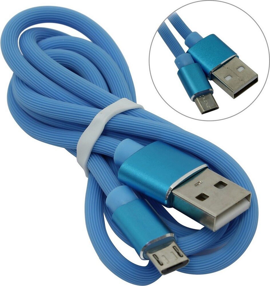 Кабель USB -Am/microB 5p 1.0м Jet.A JA-DC24 синий (в TPE оплётке, поддержка QC 3.0, пропускная спосо