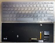 Клавиатура для ноутбука Sony Vaio SVF14N FIT серебряная, с рамкой, с подсветкой