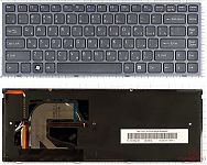 Клавиатура для ноутбука Sony Vaio VPC-S черная, рамка синяя, с подсветкой