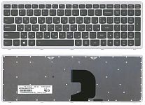 Клавиатура для ноутбука Lenovo IdeaPad Z500, P500 черная, рамка серебряная