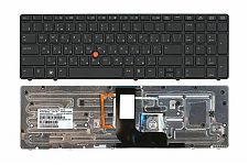 Клавиатура для ноутбука HP EliteBook 8560w черная, с рамкой, с поинтером, с подсветкой