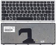 Клавиатура для ноутбука Lenovo IdeaPad S300, S400, S405 черная, рамка серебряная