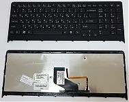 Клавиатура для ноутбука Sony Vaio VPC-F2, VPC-F21Z1R, VPC-F24M1R черная, с рамкой, с подсветкой