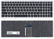 Клавиатура для ноутбука Lenovo IdeaPad Z500, P500 черная, рамка серебряная, с подсветкой